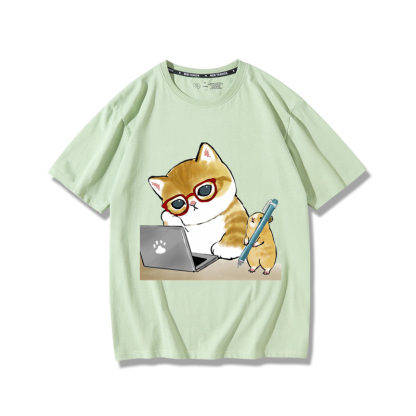 上班族貓咪2024親子情侶男女同款 純棉T恤