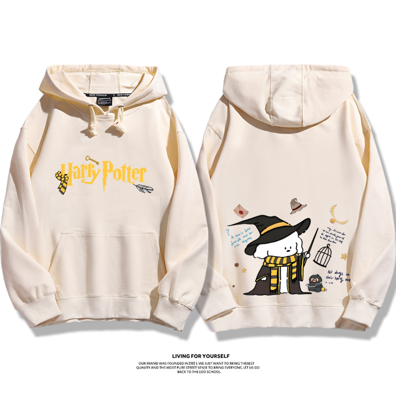 哈利波特聯名線條小狗2023秋冬新款親子情侶裝薄絨款連帽衛衣