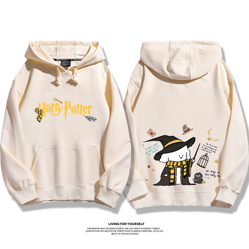 哈利波特聯名線條小狗2023秋冬新款親子情侶裝薄絨款連帽衛衣