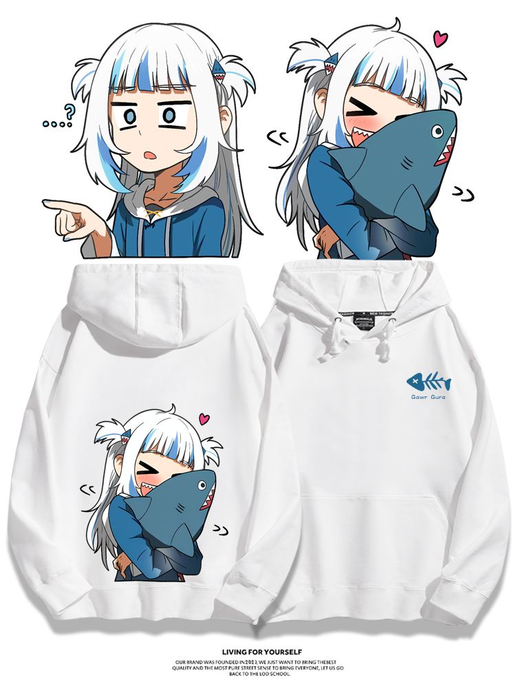 Gawr Gura聯名衛衣2023秋冬新款親子情侶裝薄絨款連帽衛衣