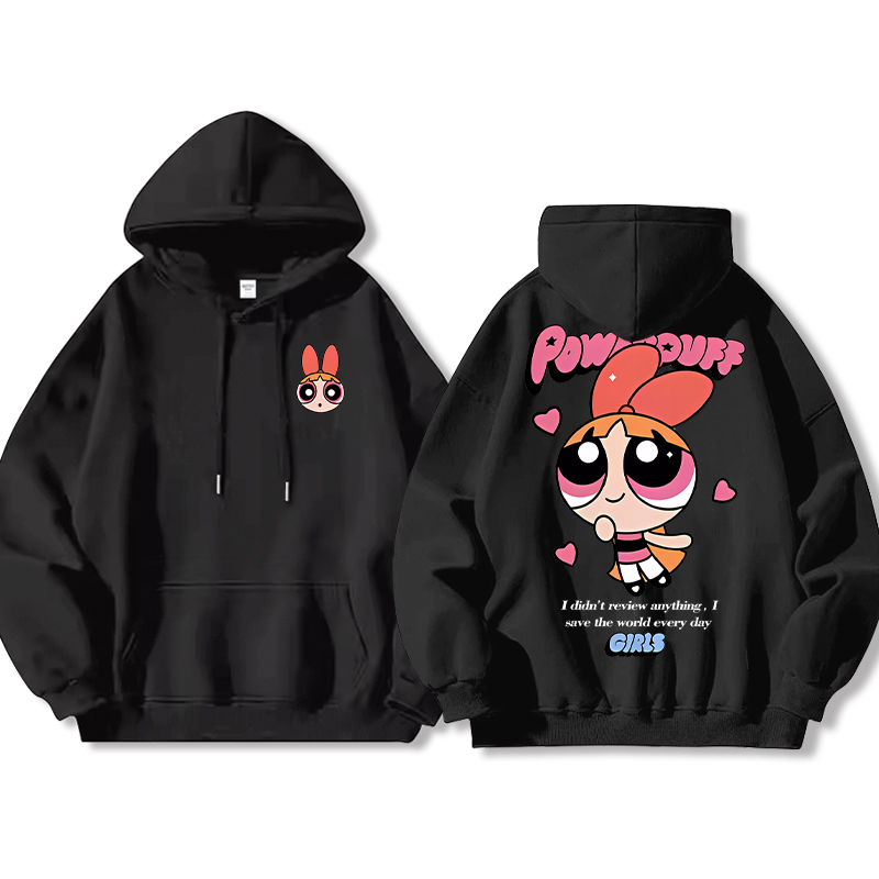 飛天小女警聯名衛衣女衛衣2024秋冬新款親子情侶裝薄絨款連帽衛衣