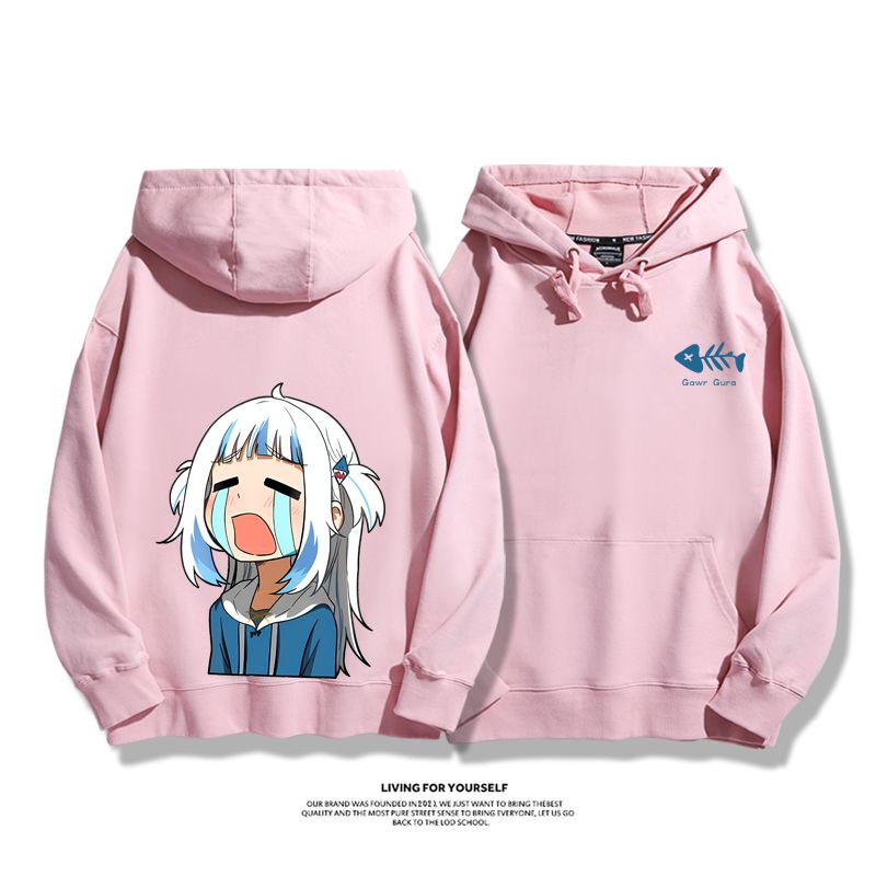 Gawr Gura聯名衛衣2023秋冬新款親子情侶裝薄絨款連帽衛衣