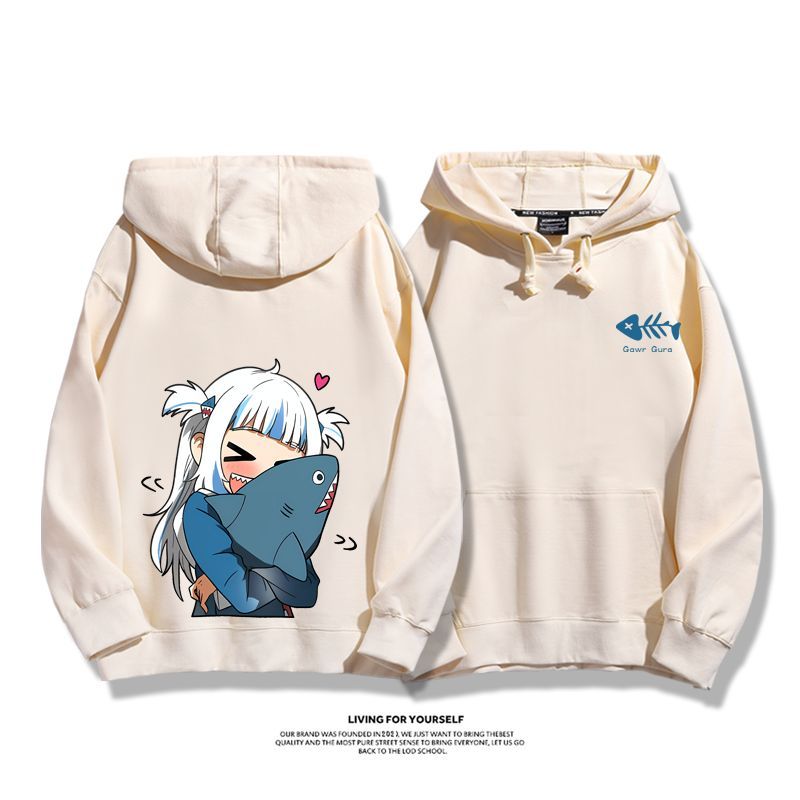 Gawr Gura聯名衛衣2023秋冬新款親子情侶裝薄絨款連帽衛衣