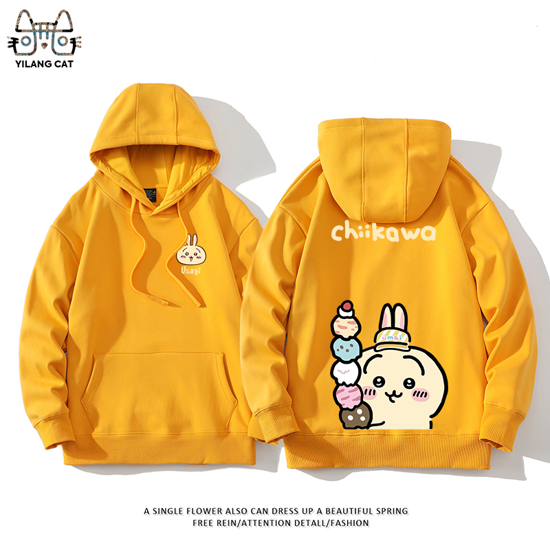 Chiikawa聯名衛衣2024秋冬新款親子情侶裝薄絨款連帽衛衣