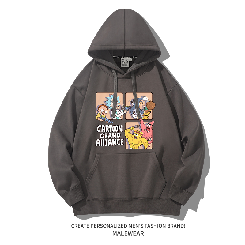 瑞克和莫蒂*貓和老鼠*海綿寶寶聯名衛衣2024秋冬新款親子情侶裝薄絨款連帽衛衣