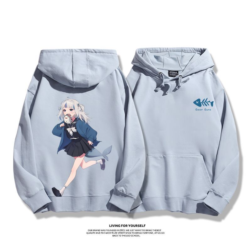 Gawr Gura聯名衛衣2023秋冬新款親子情侶裝薄絨款連帽衛衣