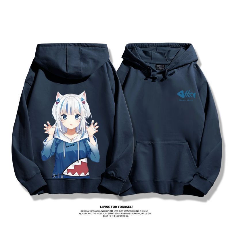 Gawr Gura聯名衛衣2023秋冬新款親子情侶裝薄絨款連帽衛衣