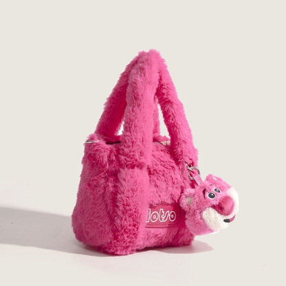 STARRY&DREAM正品2024新款草莓熊斜挎毛絨水桶包高級感手拎包