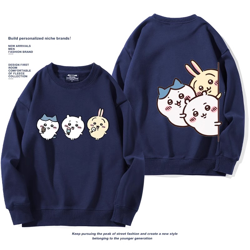 Chiikawa聯名衛衣2024秋冬新款親子情侶裝薄絨款連帽衛衣