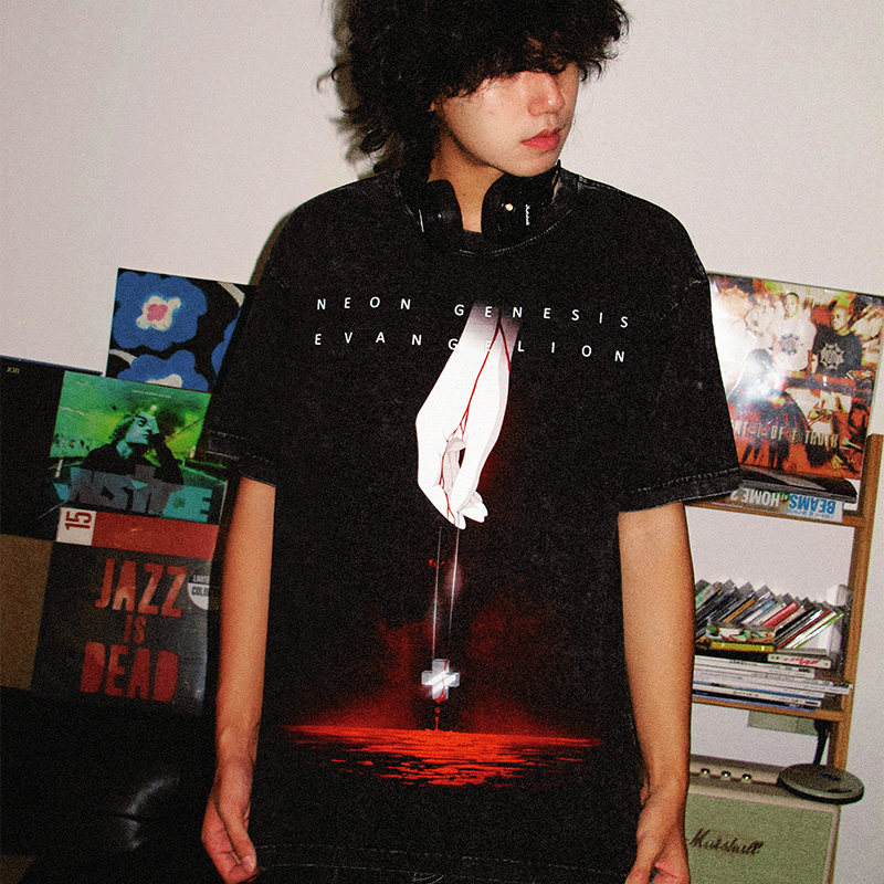 EVA朗基努斯之槍水洗做舊 2026親子情侶男女同款 印花水洗短袖