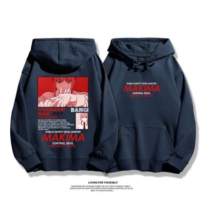 鏈鋸人瑪奇瑪聯名衛衣2023秋冬新款親子情侶裝薄絨款連帽衛衣