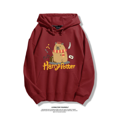 哈利波特聯名卡皮巴拉2023秋冬新款親子情侶裝薄絨款連帽衛衣