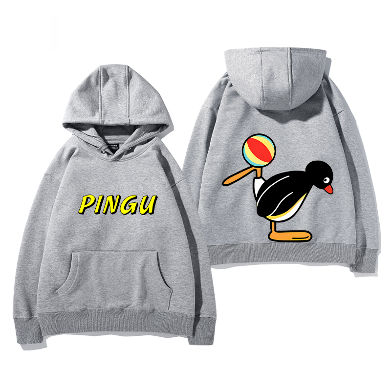 企鵝家族PINGU 聯名衛衣2024秋冬新款親子情侶裝薄絨款連帽衛衣