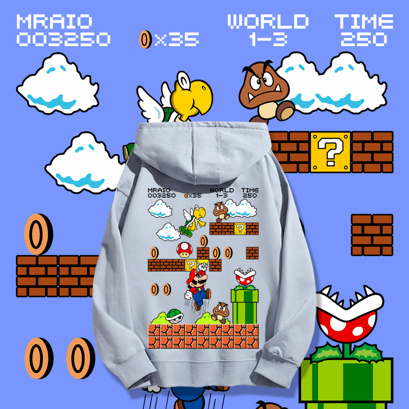 超級瑪利歐聯名衛衣2023秋冬新款親子情侶裝薄絨款連帽衛衣