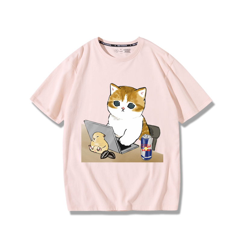上班族貓咪2024親子情侶男女同款 純棉T恤