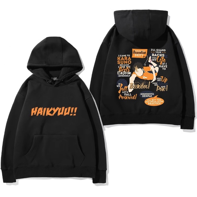 排球少年聯名衛衣2024秋冬新款親子情侶裝薄絨款連帽衛衣