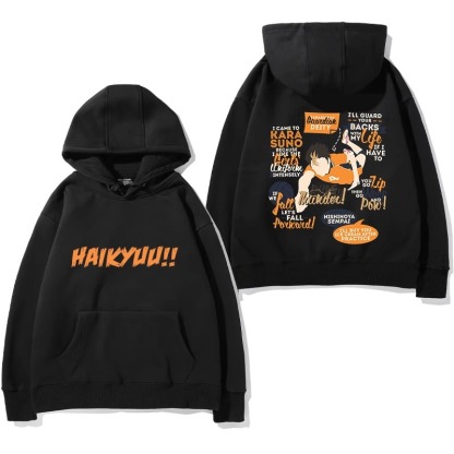 排球少年聯名衛衣2024秋冬新款親子情侶裝薄絨款連帽衛衣