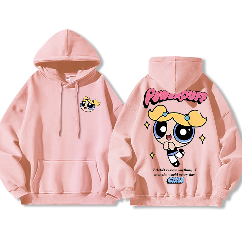 飛天小女警聯名衛衣女衛衣2024秋冬新款親子情侶裝薄絨款連帽衛衣