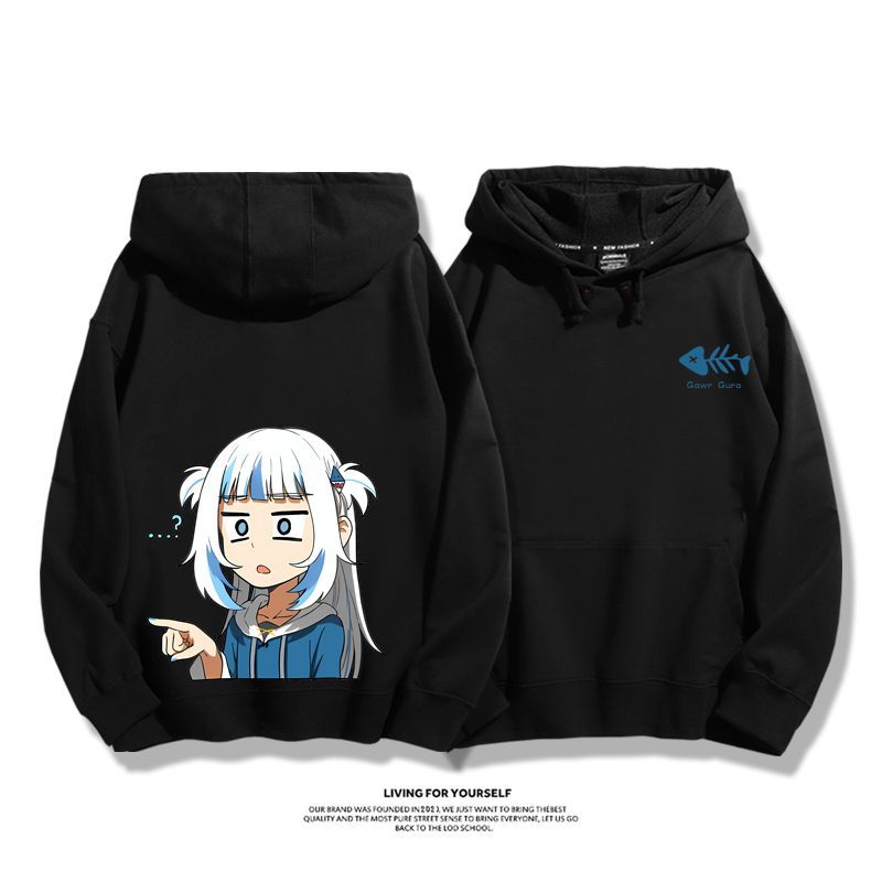 Gawr Gura聯名衛衣2023秋冬新款親子情侶裝薄絨款連帽衛衣