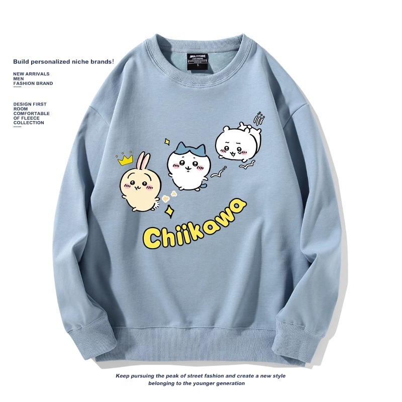 Chiikawa聯名衛衣2024秋冬新款親子情侶裝薄絨款連帽衛衣