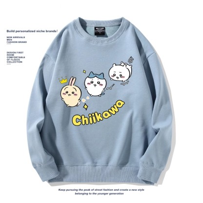 Chiikawa聯名衛衣2024秋冬新款親子情侶裝薄絨款連帽衛衣