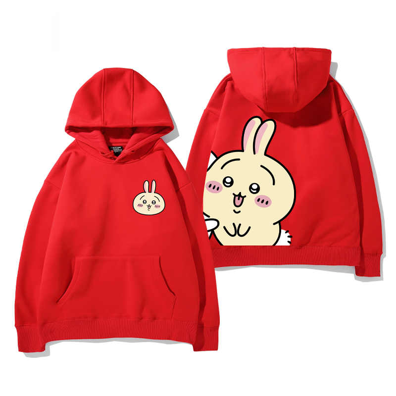 Chiikawa聯名衛衣2024秋冬新款親子情侶裝薄絨款連帽衛衣