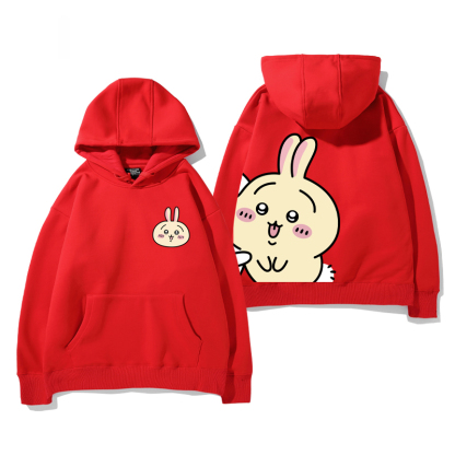 Chiikawa聯名衛衣2024秋冬新款親子情侶裝薄絨款連帽衛衣