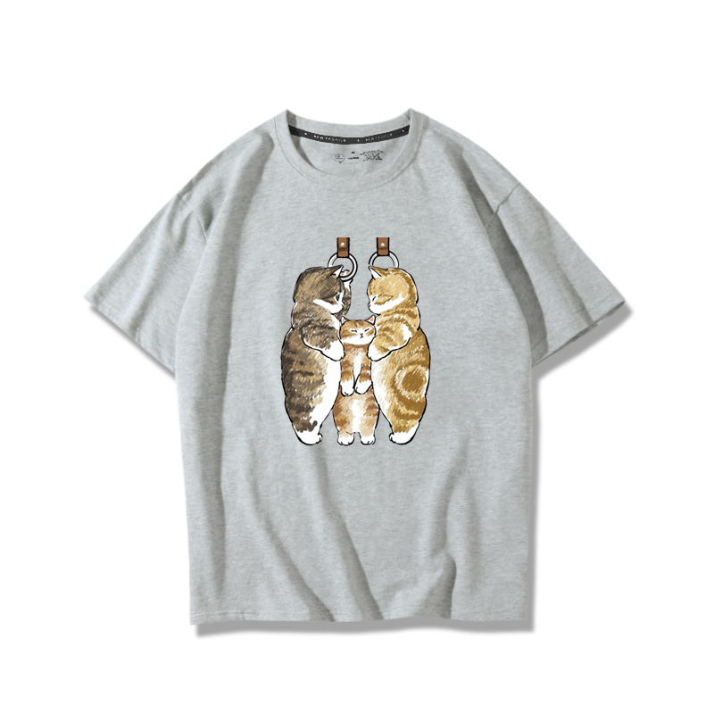 擠地鐵貓咪2024親子情侶男女同款 純棉T恤