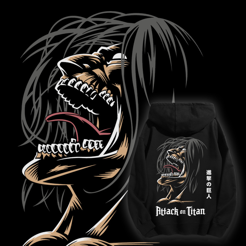 进击的巨人聯名衛衣2023秋冬新款親子情侶裝薄絨款連帽衛衣