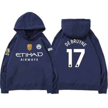 24-25賽季曼城主場球衣17號德布勞內9號哈蘭德 足球球迷 寬鬆百搭 秋冬款 寬鬆連帽衛衣
