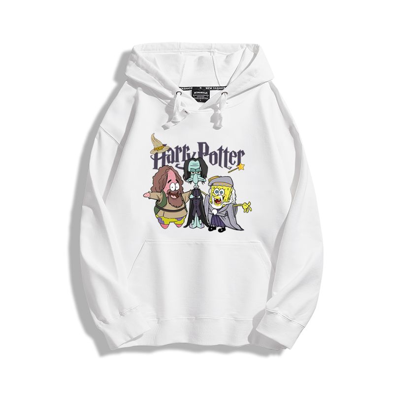 海綿寶寶聯名哈利波特2023秋冬新款親子情侶裝薄絨款連帽衛衣-星夢cosplay