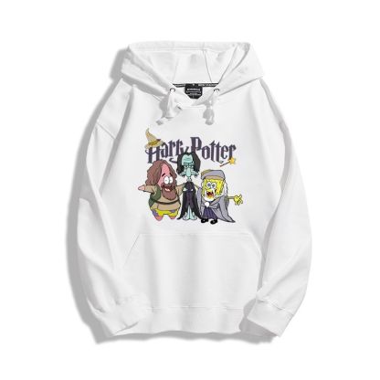 海綿寶寶聯名哈利波特2023秋冬新款親子情侶裝薄絨款連帽衛衣-星夢cosplay