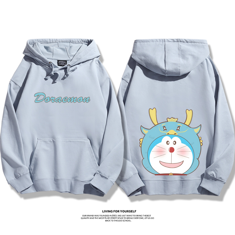 叮當貓聯名龍年衛衣2024秋冬新款親子情侶裝薄絨款連帽衛衣