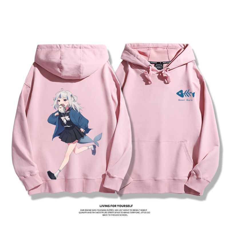 Gawr Gura聯名衛衣2023秋冬新款親子情侶裝薄絨款連帽衛衣