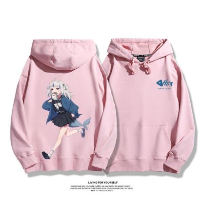 Gawr Gura聯名衛衣2023秋冬新款親子情侶裝薄絨款連帽衛衣