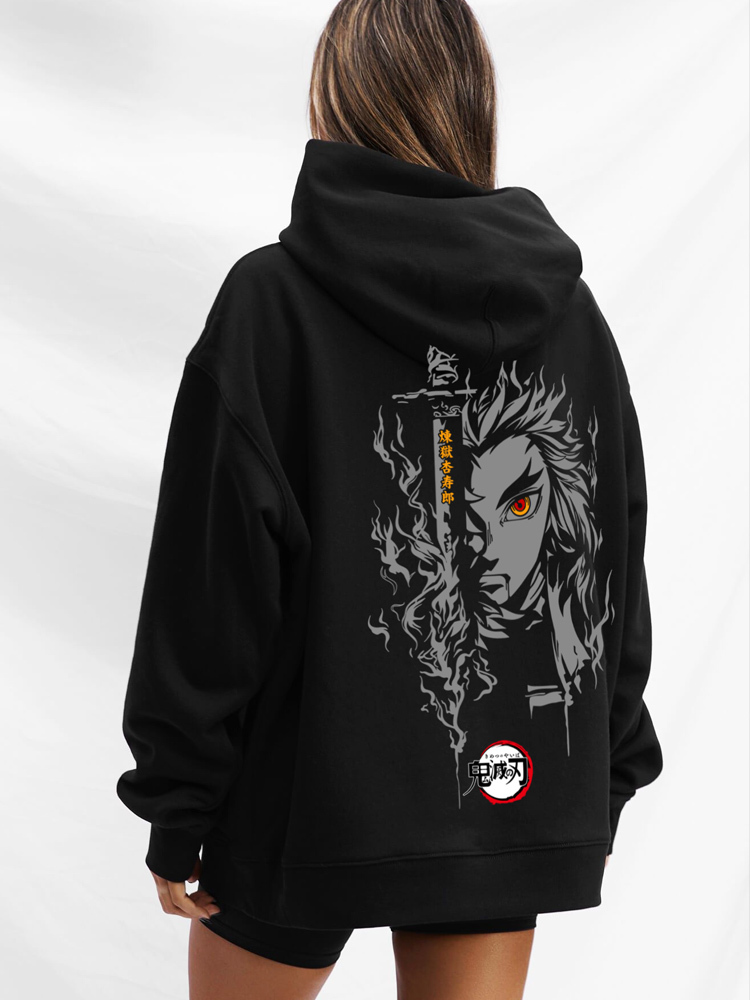 鬼滅之刃炎柱煉獄杏壽郎2023秋冬新款親子情侶裝薄絨款連帽衛衣