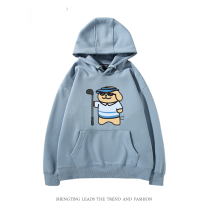 線條小狗 2024秋冬新款親子情侶裝薄絨款連帽衛衣