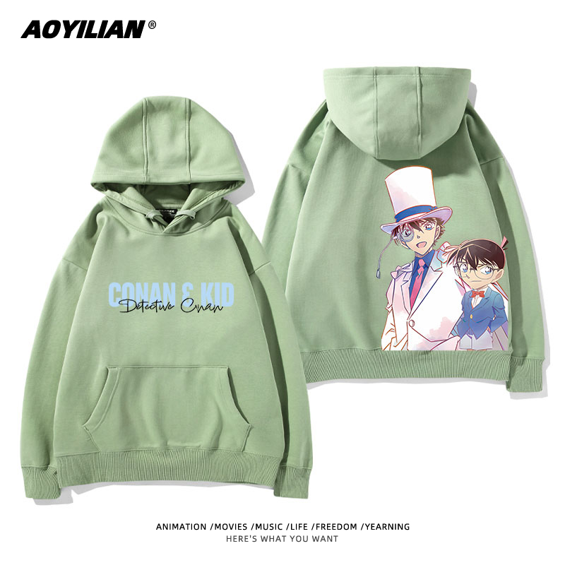 名偵探柯南 聯名衛衣2024秋冬新款親子情侶裝薄絨款連帽衛衣