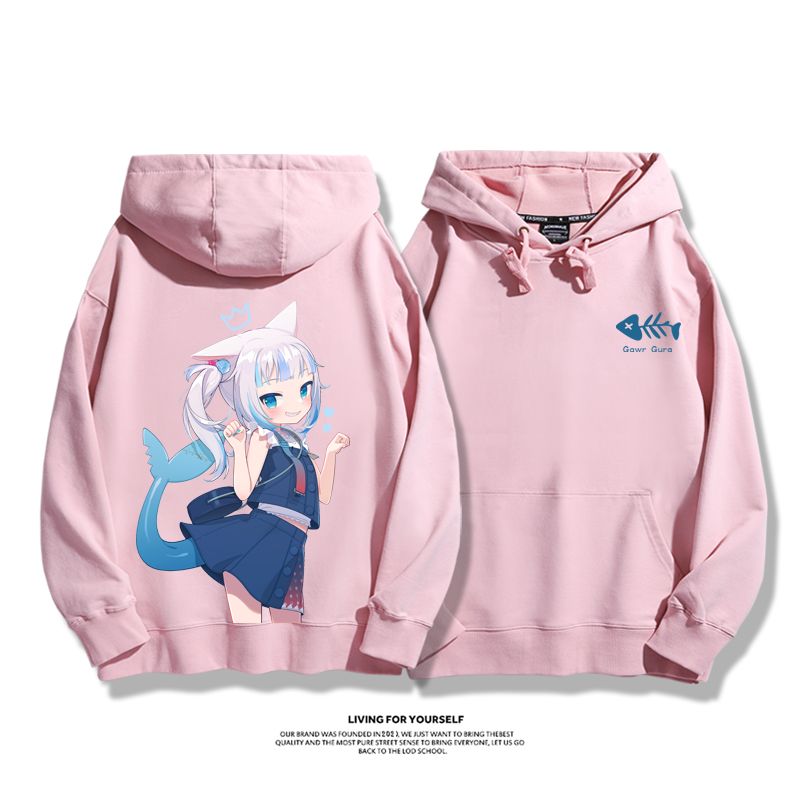 Gawr Gura聯名衛衣2023秋冬新款親子情侶裝薄絨款連帽衛衣