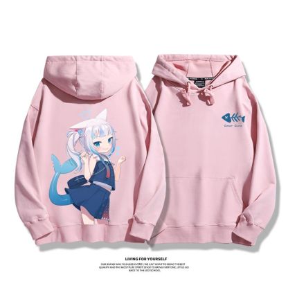 Gawr Gura聯名衛衣2023秋冬新款親子情侶裝薄絨款連帽衛衣