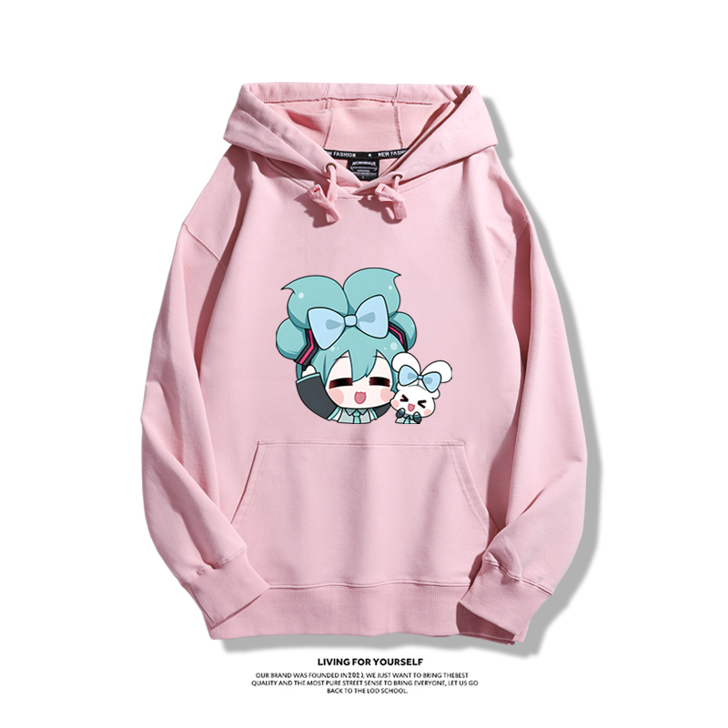 初音未來聯名衛衣2024秋冬新款親子情侶裝薄絨款連帽衛衣