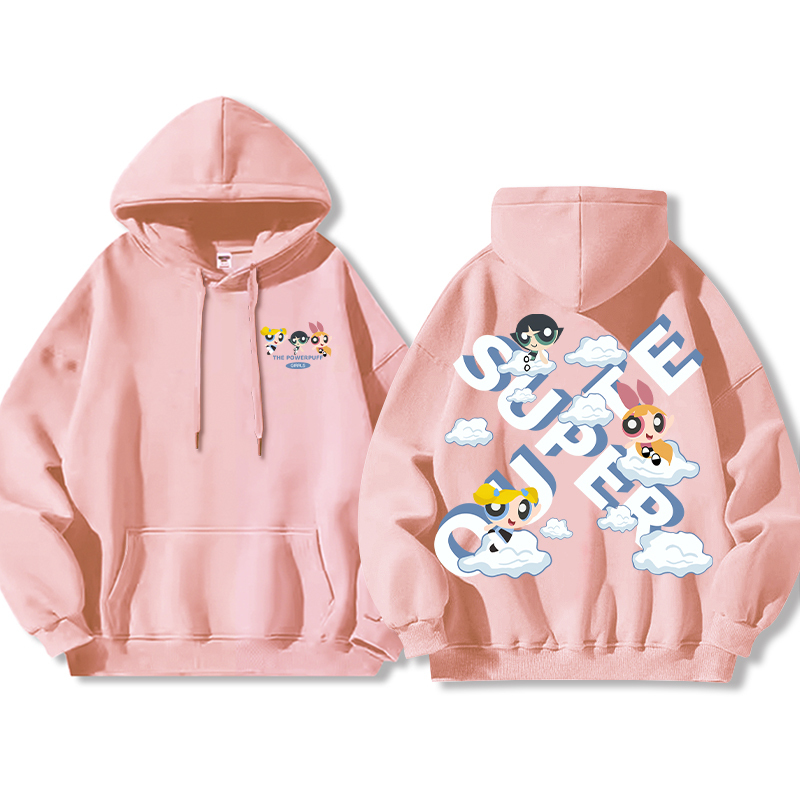 飛天小女警聯名衛衣女衛衣2024秋冬新款親子情侶裝薄絨款連帽衛衣