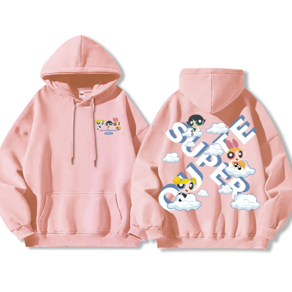 飛天小女警聯名衛衣女衛衣2024秋冬新款親子情侶裝薄絨款連帽衛衣