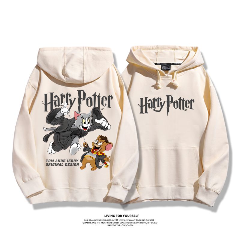 貓和老鼠x哈利波特聯名衛衣2023秋冬新款親子情侶裝薄絨款連帽衛衣