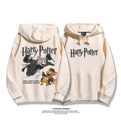 貓和老鼠x哈利波特聯名衛衣2023秋冬新款親子情侶裝薄絨款連帽衛衣