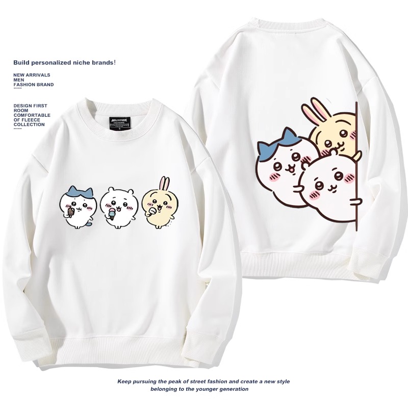 Chiikawa聯名衛衣2024秋冬新款親子情侶裝薄絨款連帽衛衣