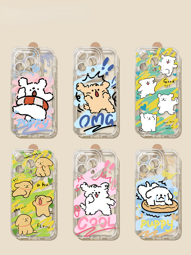 蘋果 系列線條小狗 彩色透明防摔軟殼