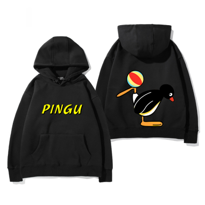 企鵝家族PINGU 聯名衛衣2024秋冬新款親子情侶裝薄絨款連帽衛衣