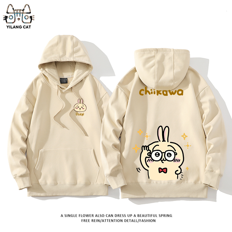 Chiikawa聯名衛衣2024秋冬新款親子情侶裝薄絨款連帽衛衣