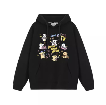 線條小狗音樂會聯名衛衣2024秋冬新款親子情侶裝薄絨款連帽衛衣